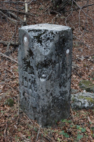 Veliki mejni kamen št.26 na sedlu Vrh Bače.