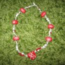 57 Ogrlica belo-rdeča Fimo+perlice (M)