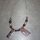 285 Ogrlica t.rdeče-črno-srebrna srebrena Fimo+perle*