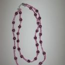 20 Ogrlica dvojna roza-vijola žica+perle