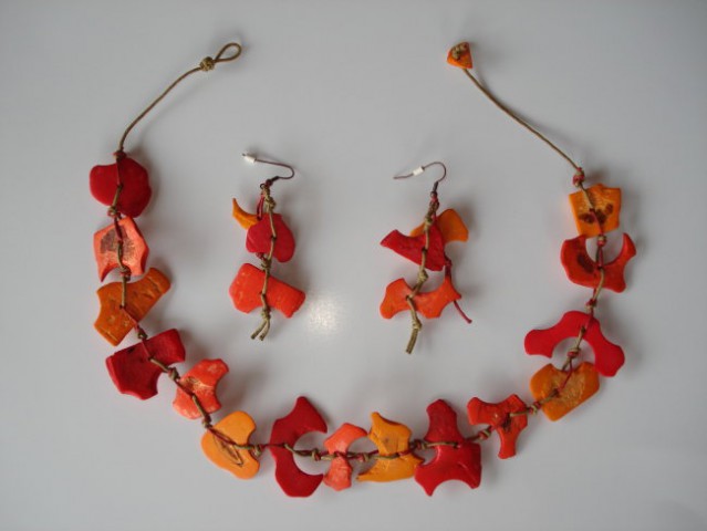 4 Komplet ogrlica+uhani rdeče-oranžen (M)