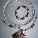 37 Komplet verižica+zapestnica temno rdeče-srebrna Fimo+perle*