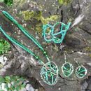 41 Komplet uhani+ogrlica+zapestnica zelen perle+žica+les*