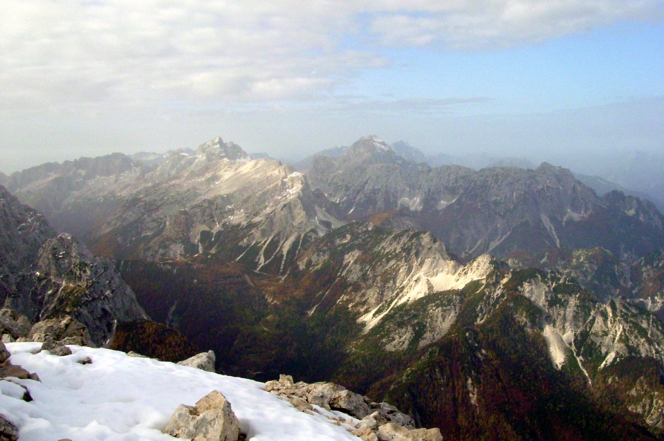 Pogled z vrha proti Jalovcu in Mangartu