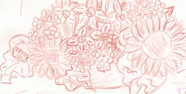 Cvetje v vazi, risba...barvica 3