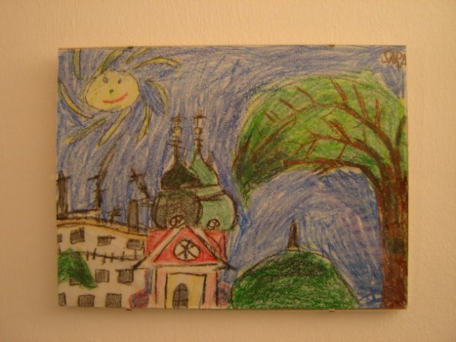 Z voščenkami sem narisala Frančiškansko cerkev.Stara sem bila 8 let.