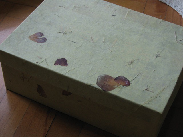 V doma narejen papir oblepljena škatla. 